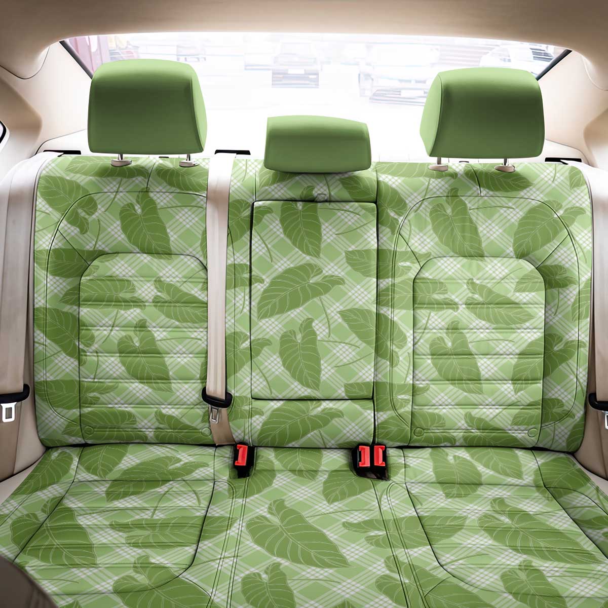 Green Hawaii Kalo Palaka Motifs Back Car Seat Cover Hawaiian Taro Leaves Elegant Vibes - Polynesian Pride