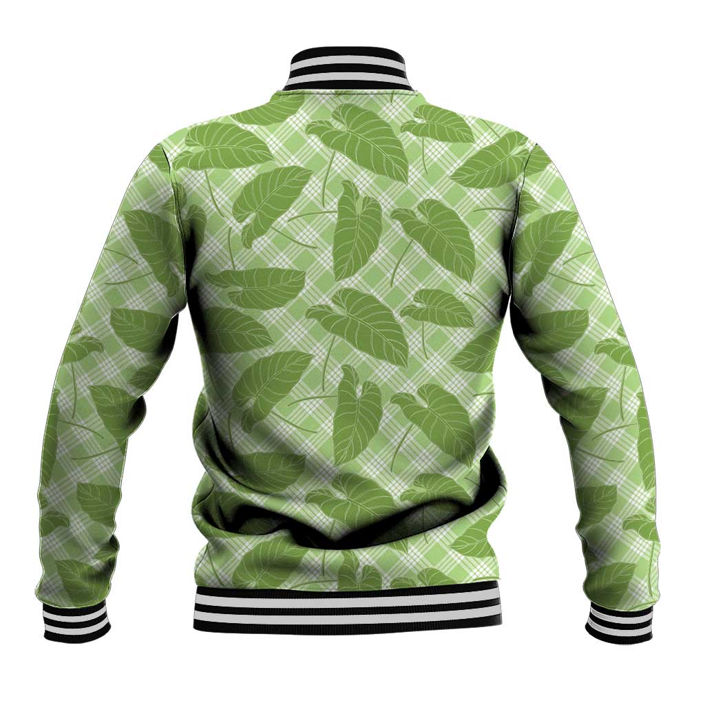 Green Hawaii Kalo Palaka Motifs Baseball Jacket Hawaiian Taro Leaves Elegant Vibes - Polynesian Pride