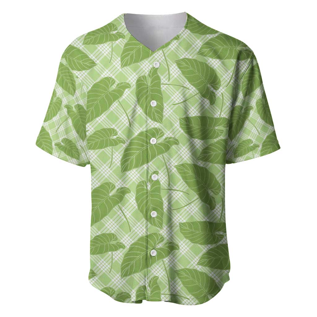 Green Hawaii Kalo Palaka Motifs Baseball Jersey Hawaiian Taro Leaves Elegant Vibes - Polynesian Pride
