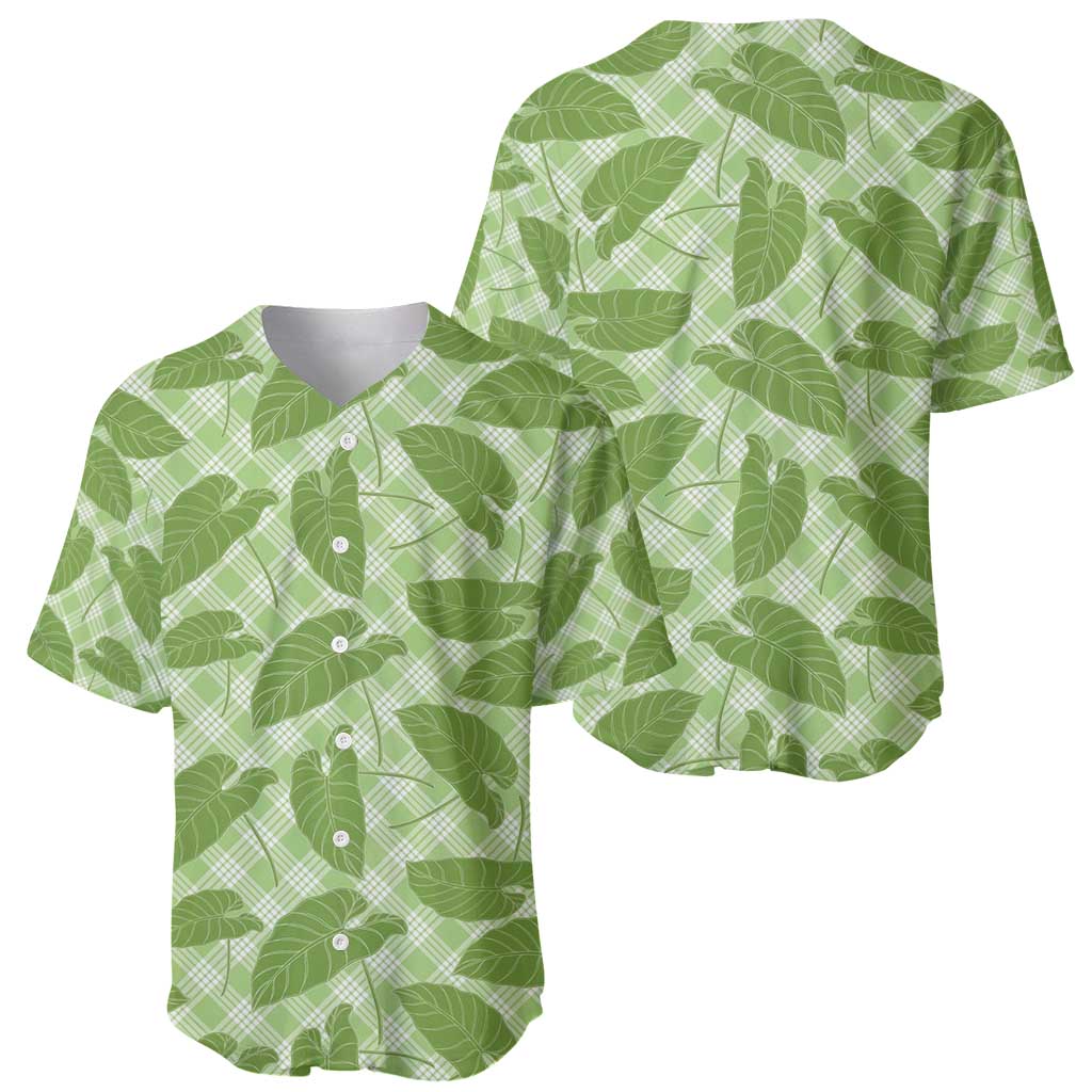 Green Hawaii Kalo Palaka Motifs Baseball Jersey Hawaiian Taro Leaves Elegant Vibes - Polynesian Pride