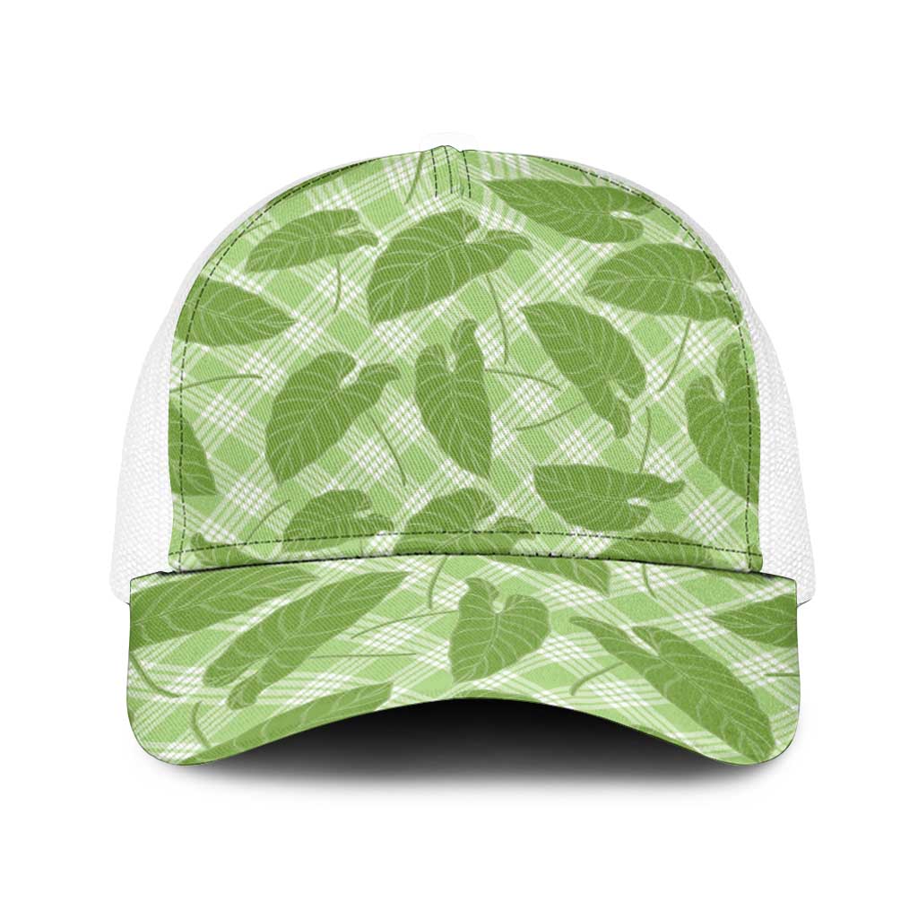 Green Hawaii Kalo Palaka Motifs Baseball Net Cap Hawaiian Taro Leaves Elegant Vibes