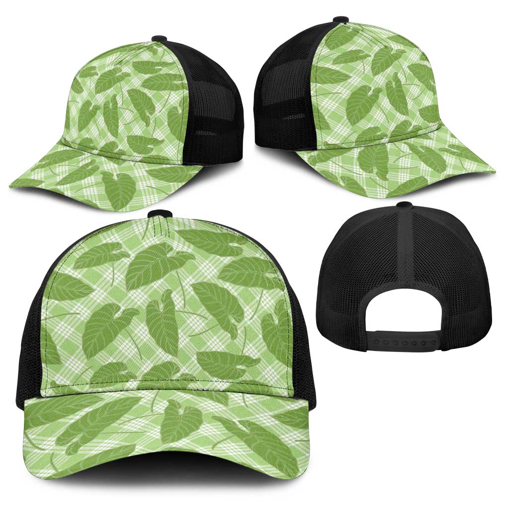 Green Hawaii Kalo Palaka Motifs Baseball Net Cap Hawaiian Taro Leaves Elegant Vibes