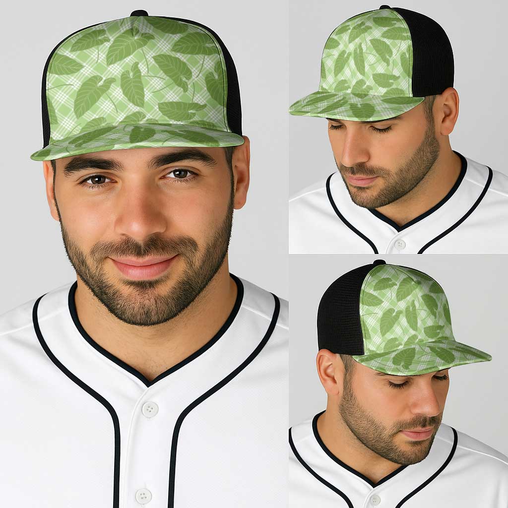 Green Hawaii Kalo Palaka Motifs Baseball Net Cap Hawaiian Taro Leaves Elegant Vibes