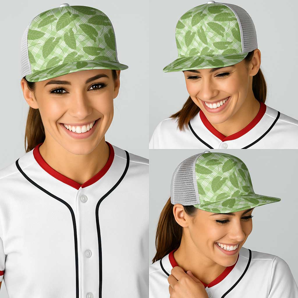 Green Hawaii Kalo Palaka Motifs Baseball Net Cap Hawaiian Taro Leaves Elegant Vibes
