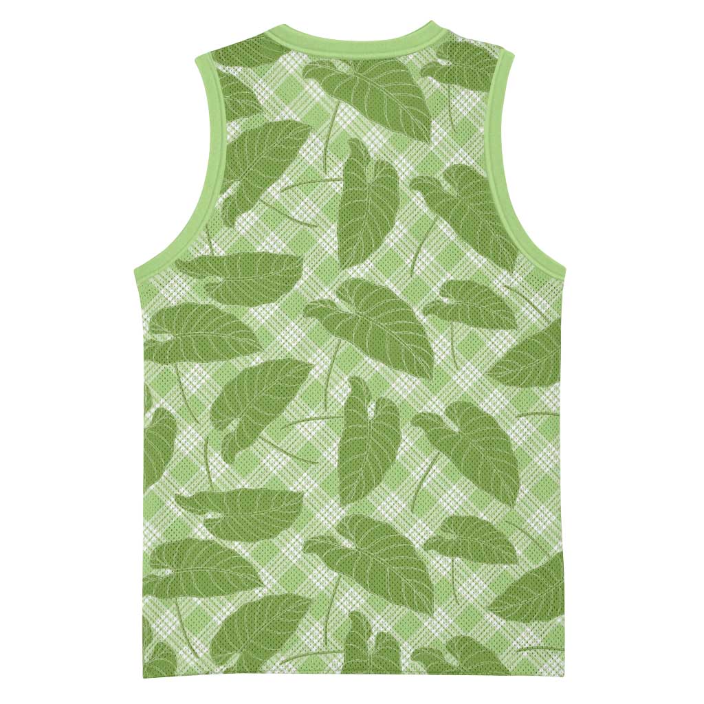 Green Hawaii Kalo Palaka Motifs Basketball Jersey Hawaiian Taro Leaves Elegant Vibes - Polynesian Pride
