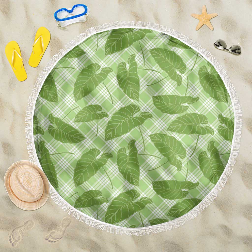Green Hawaii Kalo Palaka Motifs Beach Blanket Hawaiian Taro Leaves Elegant Vibes - Polynesian Pride