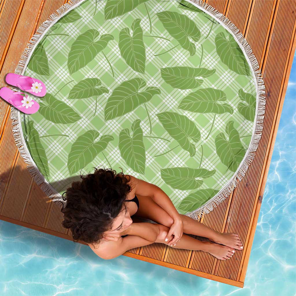 Green Hawaii Kalo Palaka Motifs Beach Blanket Hawaiian Taro Leaves Elegant Vibes - Polynesian Pride