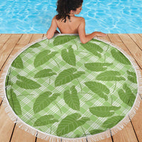 Green Hawaii Kalo Palaka Motifs Beach Blanket Hawaiian Taro Leaves Elegant Vibes - Polynesian Pride