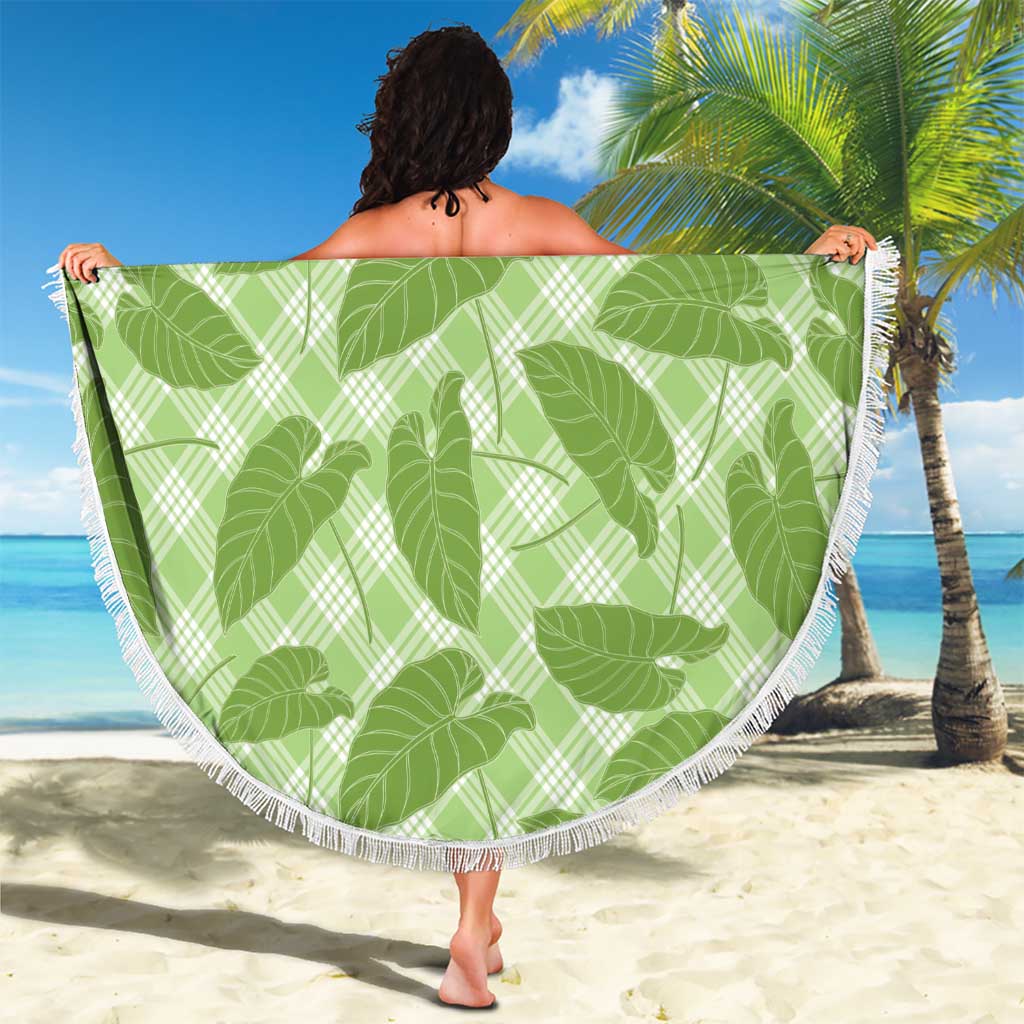 Green Hawaii Kalo Palaka Motifs Beach Blanket Hawaiian Taro Leaves Elegant Vibes - Polynesian Pride