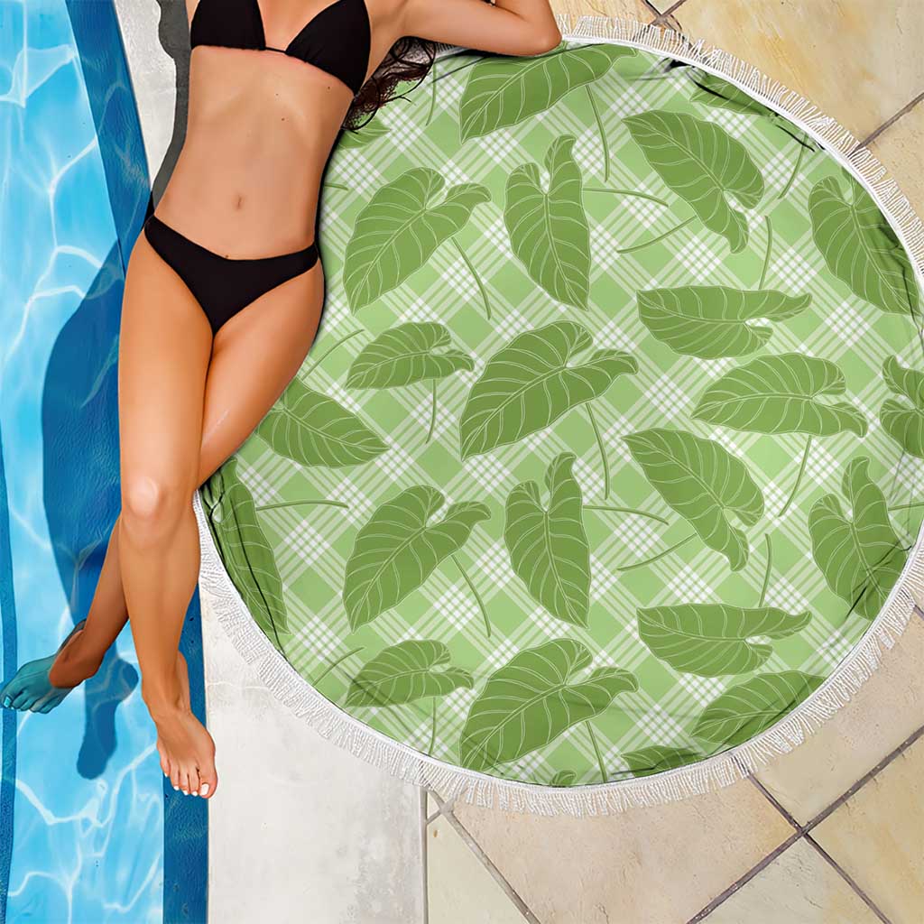 Green Hawaii Kalo Palaka Motifs Beach Blanket Hawaiian Taro Leaves Elegant Vibes - Polynesian Pride