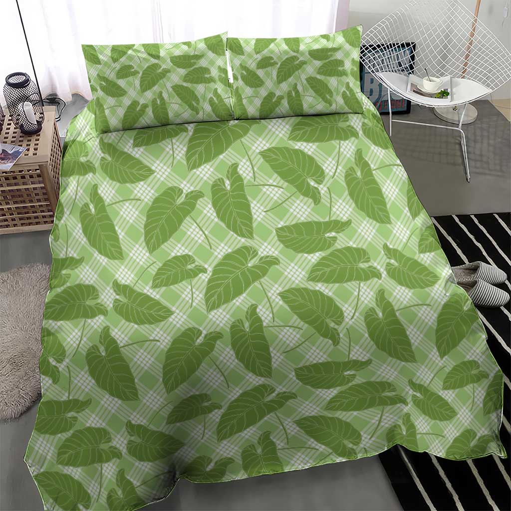 Green Hawaii Kalo Palaka Motifs Bedding Set Hawaiian Taro Leaves Elegant Vibes - Polynesian Pride