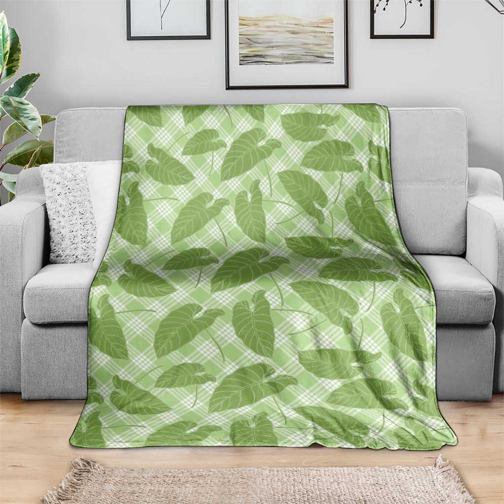 Green Hawaii Kalo Palaka Motifs Blanket Hawaiian Taro Leaves Elegant Vibes - Polynesian Pride
