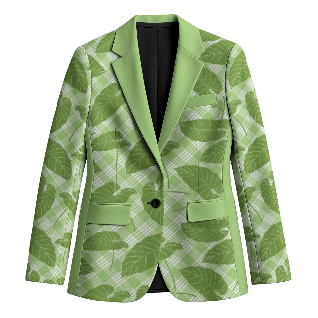 Green Hawaii Kalo Palaka Motifs Blazer Hawaiian Taro Leaves Elegant Vibes - Polynesian Pride