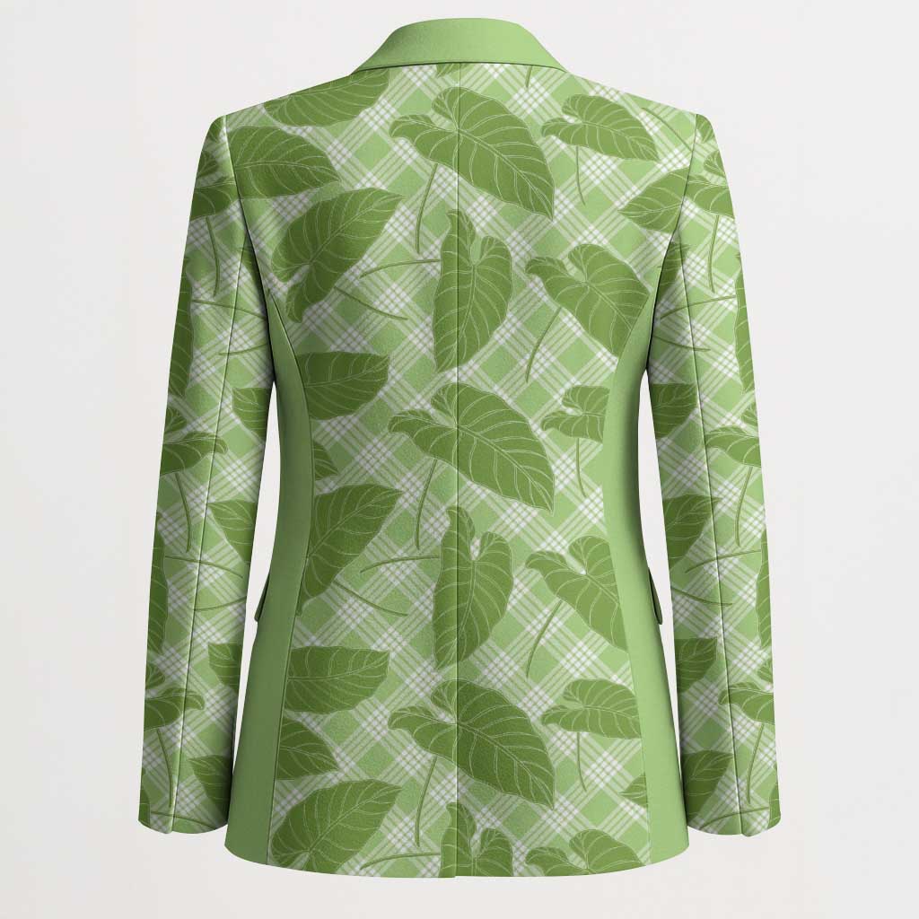 Green Hawaii Kalo Palaka Motifs Blazer Hawaiian Taro Leaves Elegant Vibes - Polynesian Pride