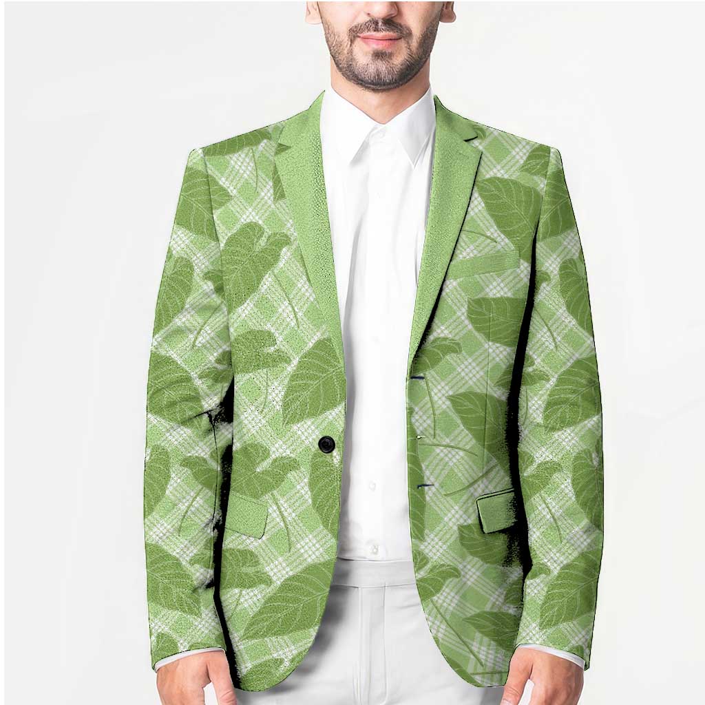 Green Hawaii Kalo Palaka Motifs Blazer Hawaiian Taro Leaves Elegant Vibes - Polynesian Pride