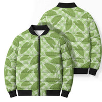 Green Hawaii Kalo Palaka Motifs Bomber Puffer Jacket Hawaiian Taro Leaves Elegant Vibes - Polynesian Pride