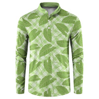 Green Hawaii Kalo Palaka Motifs Button Sweatshirt Hawaiian Taro Leaves Elegant Vibes - Polynesian Pride