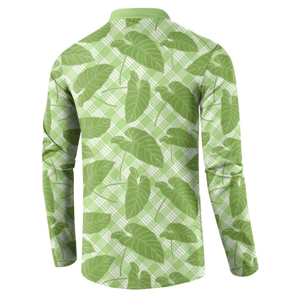 Green Hawaii Kalo Palaka Motifs Button Sweatshirt Hawaiian Taro Leaves Elegant Vibes - Polynesian Pride