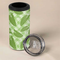 Green Hawaii Kalo Palaka Motifs 4 in 1 Can Cooler Tumbler Hawaiian Taro Leaves Elegant Vibes - Polynesian Pride