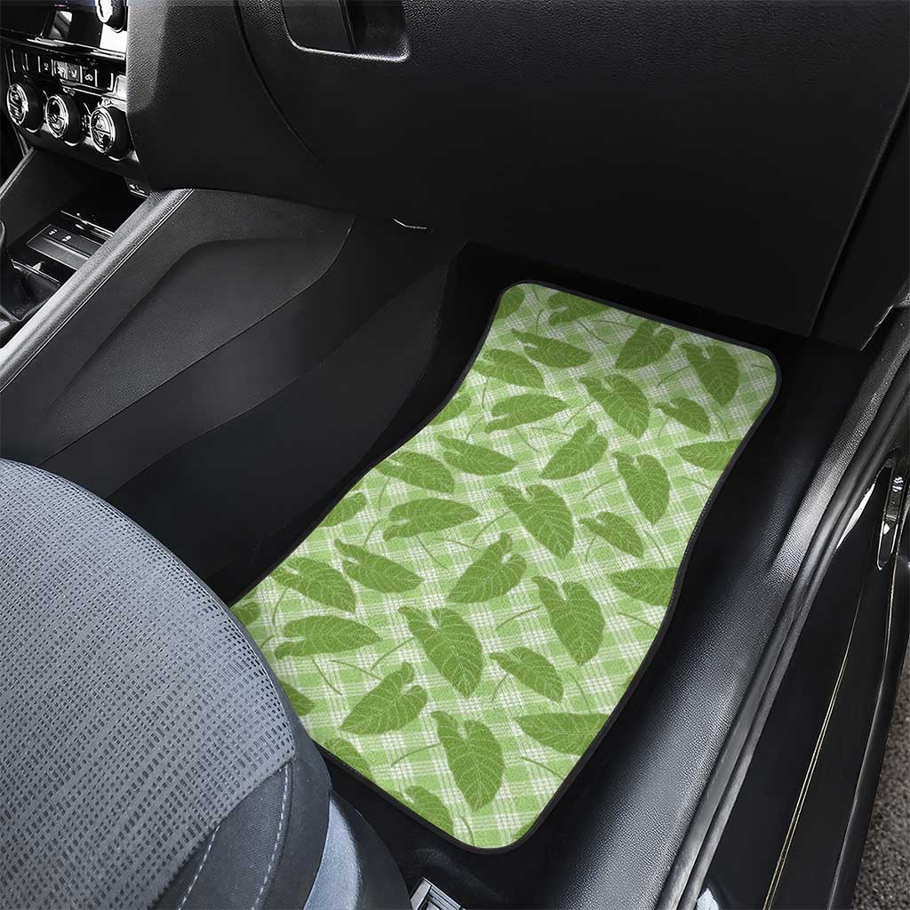 Green Hawaii Kalo Palaka Motifs Car Mats Hawaiian Taro Leaves Elegant Vibes - Polynesian Pride