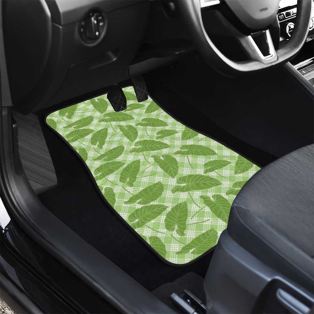 Green Hawaii Kalo Palaka Motifs Car Mats Hawaiian Taro Leaves Elegant Vibes - Polynesian Pride