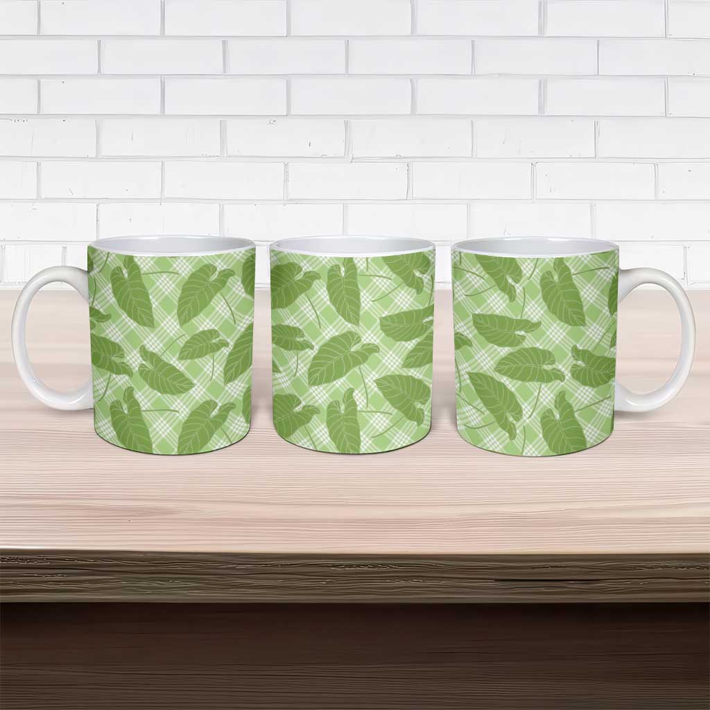 Green Hawaii Kalo Palaka Motifs Ceramic Mug Hawaiian Taro Leaves Elegant Vibes - Polynesian Pride