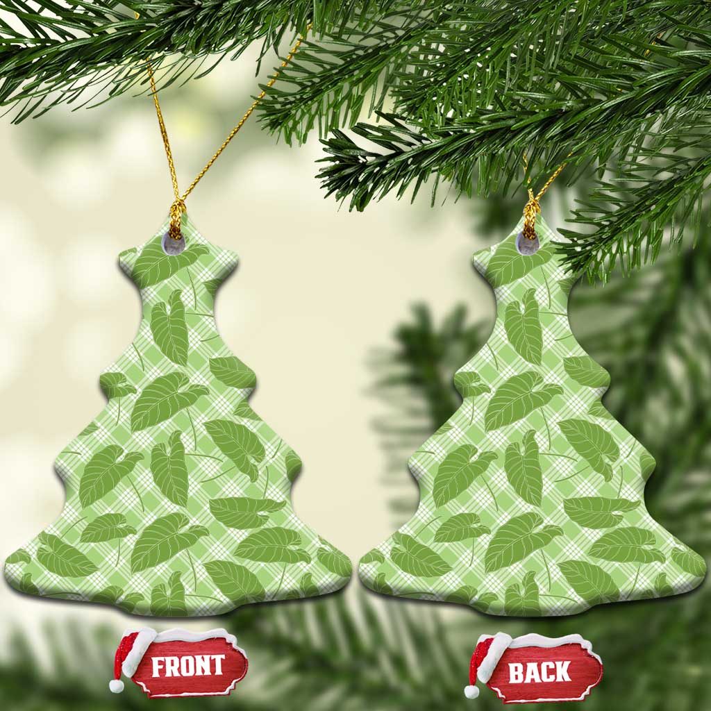 Green Hawaii Kalo Palaka Motifs Ceramic Ornament Hawaiian Taro Leaves Elegant Vibes - Polynesian Pride