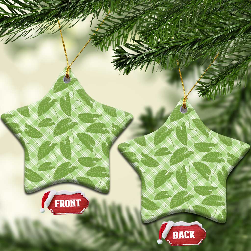 Green Hawaii Kalo Palaka Motifs Ceramic Ornament Hawaiian Taro Leaves Elegant Vibes - Polynesian Pride