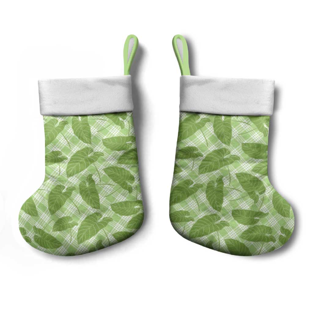Green Hawaii Kalo Palaka Motifs Christmas Stocking Hawaiian Taro Leaves Elegant Vibes - Polynesian Pride
