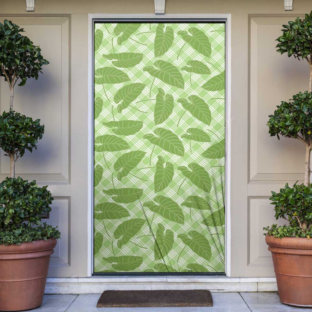 Green Hawaii Kalo Palaka Motifs Door Cover Hawaiian Taro Leaves Elegant Vibes - Polynesian Pride
