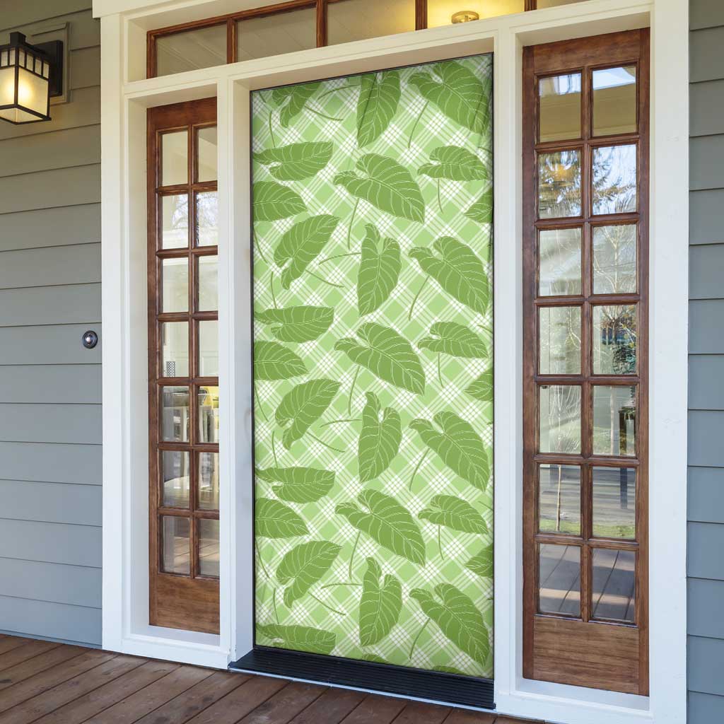 Green Hawaii Kalo Palaka Motifs Door Cover Hawaiian Taro Leaves Elegant Vibes - Polynesian Pride