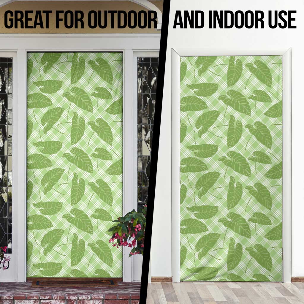 Green Hawaii Kalo Palaka Motifs Door Cover Hawaiian Taro Leaves Elegant Vibes - Polynesian Pride