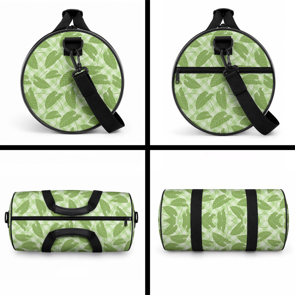 Green Hawaii Kalo Palaka Motifs Duffle Bag Hawaiian Taro Leaves Elegant Vibes
