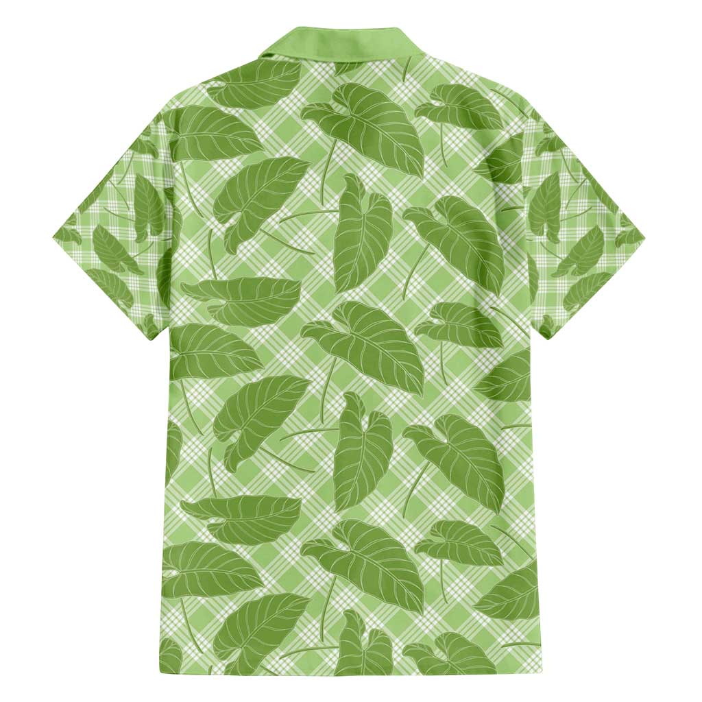 Green Hawaii Kalo Palaka Motifs Family Matching Long Sleeve Bodycon Dress and Hawaiian Shirt Hawaiian Taro Leaves Elegant Vibes - Polynesian Pride