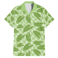 Green Hawaii Kalo Palaka Motifs Family Matching Off The Shoulder Long Sleeve Dress and Hawaiian Shirt Hawaiian Taro Leaves Elegant Vibes - Polynesian Pride