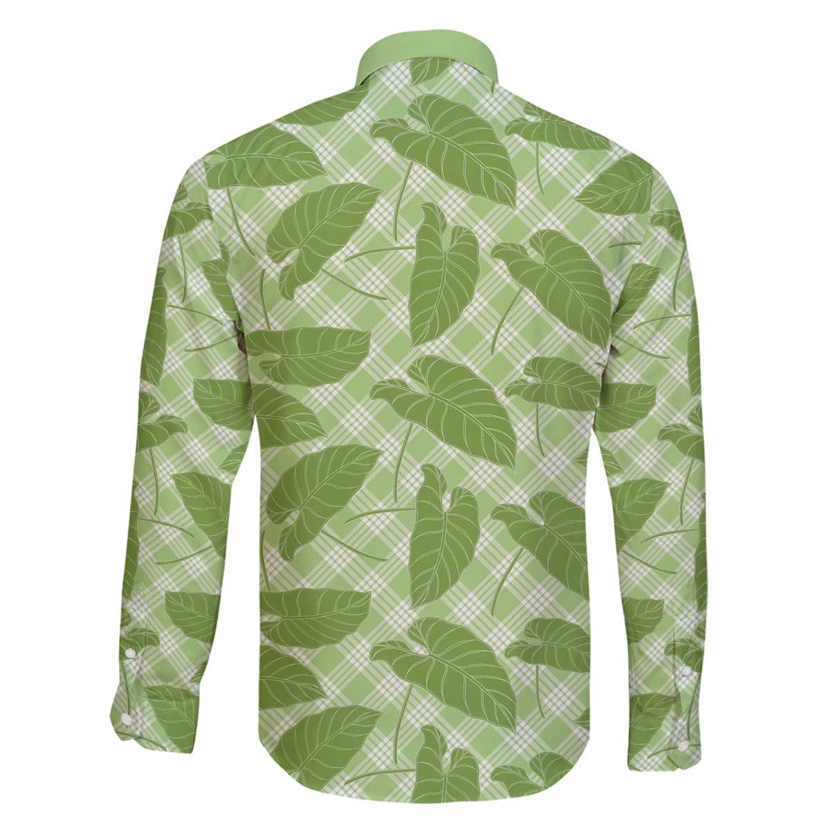 Green Hawaii Kalo Palaka Motifs Family Matching Off The Shoulder Long Sleeve Dress and Hawaiian Shirt Hawaiian Taro Leaves Elegant Vibes - Polynesian Pride