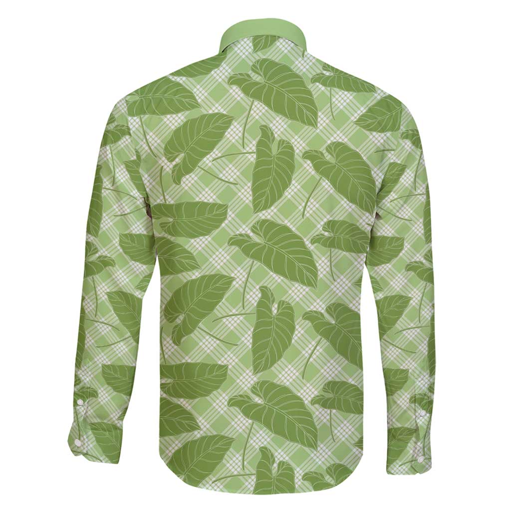 Green Hawaii Kalo Palaka Motifs Family Matching Off Shoulder Short Dress and Hawaiian Shirt Hawaiian Taro Leaves Elegant Vibes - Polynesian Pride