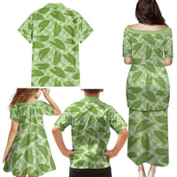 Green Hawaii Kalo Palaka Motifs Family Matching Puletasi and Hawaiian Shirt Hawaiian Taro Leaves Elegant Vibes - Polynesian Pride