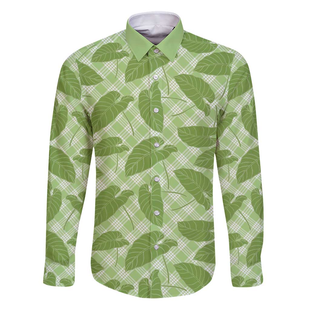 Green Hawaii Kalo Palaka Motifs Family Matching Puletasi and Hawaiian Shirt Hawaiian Taro Leaves Elegant Vibes - Polynesian Pride