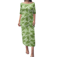 Green Hawaii Kalo Palaka Motifs Family Matching Puletasi and Hawaiian Shirt Hawaiian Taro Leaves Elegant Vibes - Polynesian Pride