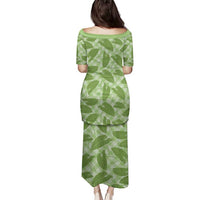 Green Hawaii Kalo Palaka Motifs Family Matching Puletasi and Hawaiian Shirt Hawaiian Taro Leaves Elegant Vibes - Polynesian Pride