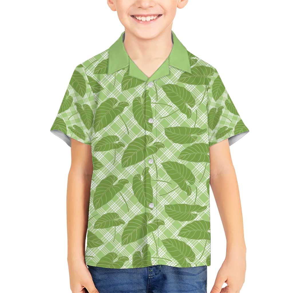 Green Hawaii Kalo Palaka Motifs Family Matching Puletasi and Hawaiian Shirt Hawaiian Taro Leaves Elegant Vibes - Polynesian Pride