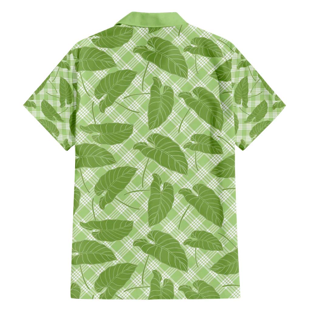 Green Hawaii Kalo Palaka Motifs Family Matching Short Sleeve Bodycon Dress and Hawaiian Shirt Hawaiian Taro Leaves Elegant Vibes - Polynesian Pride