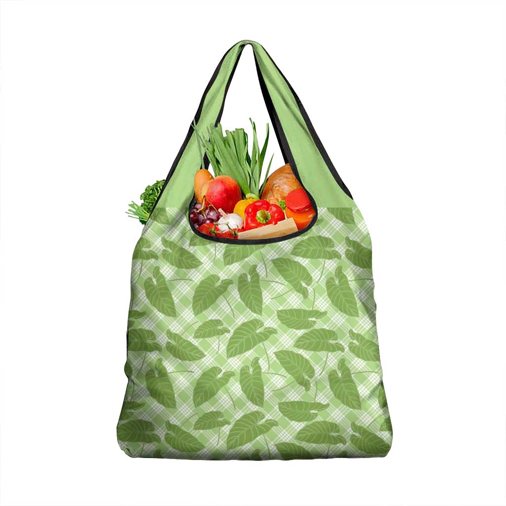 Green Hawaii Kalo Palaka Motifs Grocery Bag Hawaiian Taro Leaves Elegant Vibes - Polynesian Pride