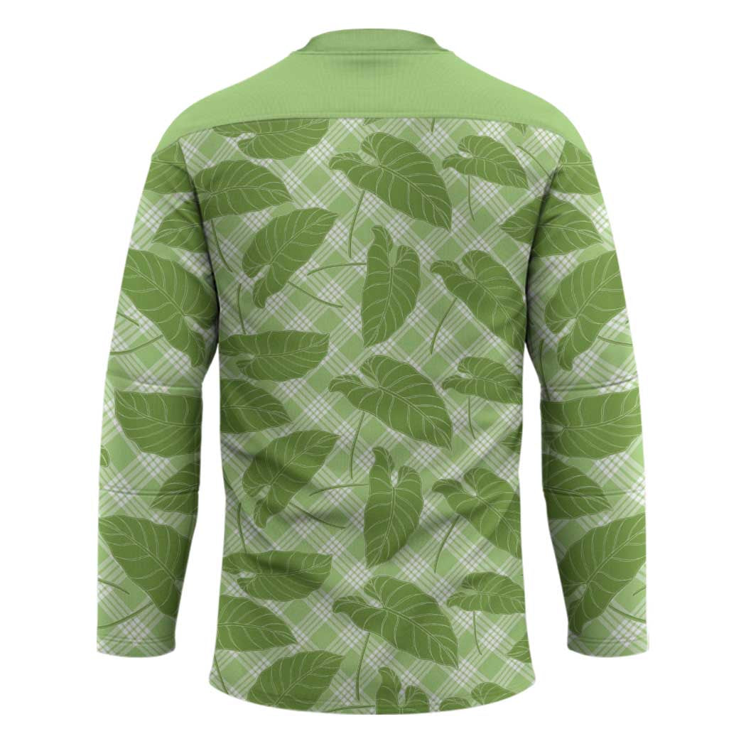 Green Hawaii Kalo Palaka Motifs Hockey Jersey Hawaiian Taro Leaves Elegant Vibes - Polynesian Pride
