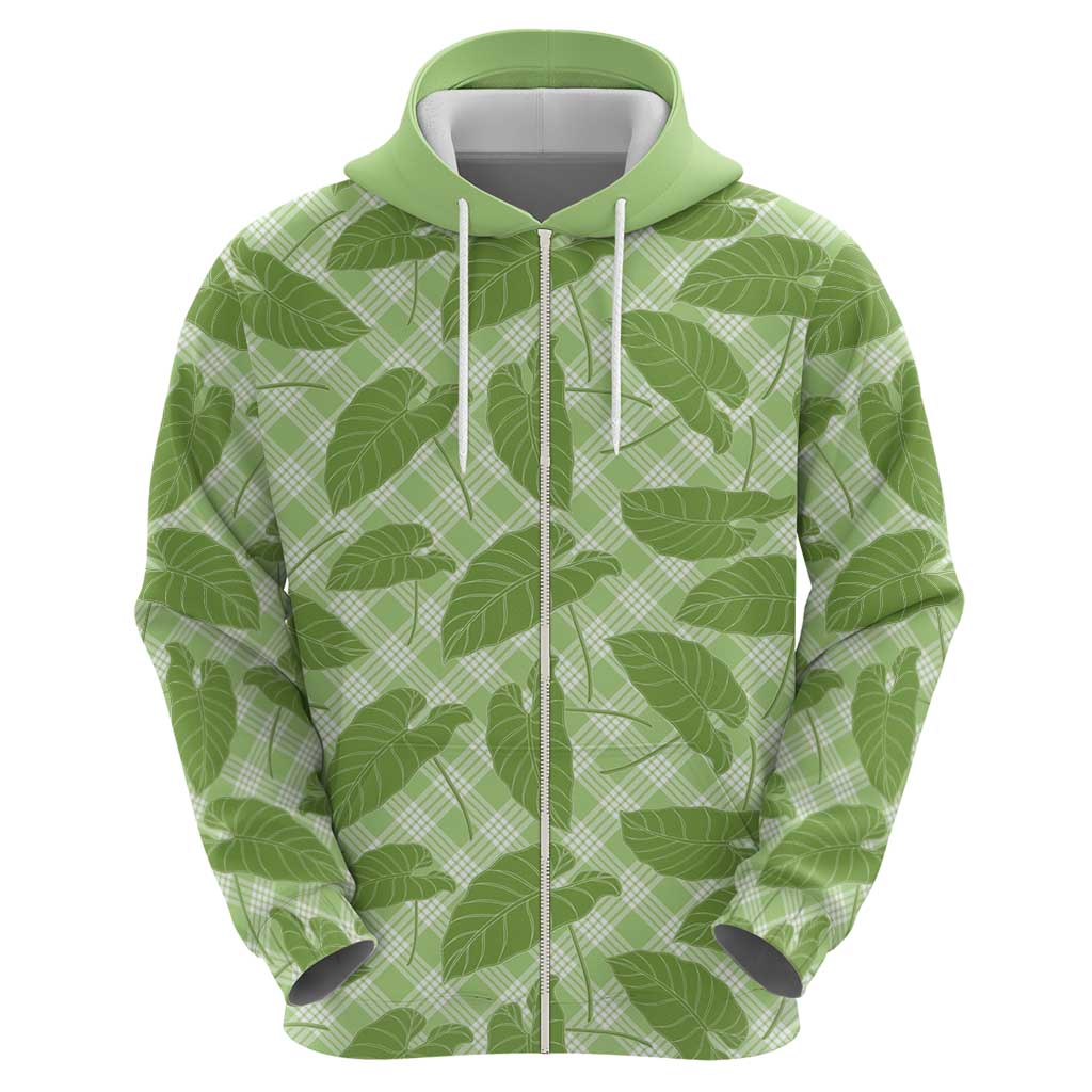 Green Hawaii Kalo Palaka Motifs Hoodie Hawaiian Taro Leaves Elegant Vibes - Polynesian Pride
