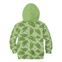 Green Hawaii Kalo Palaka Motifs Kid Hoodie Hawaiian Taro Leaves Elegant Vibes - Polynesian Pride