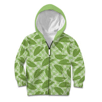 Green Hawaii Kalo Palaka Motifs Kid Hoodie Hawaiian Taro Leaves Elegant Vibes - Polynesian Pride