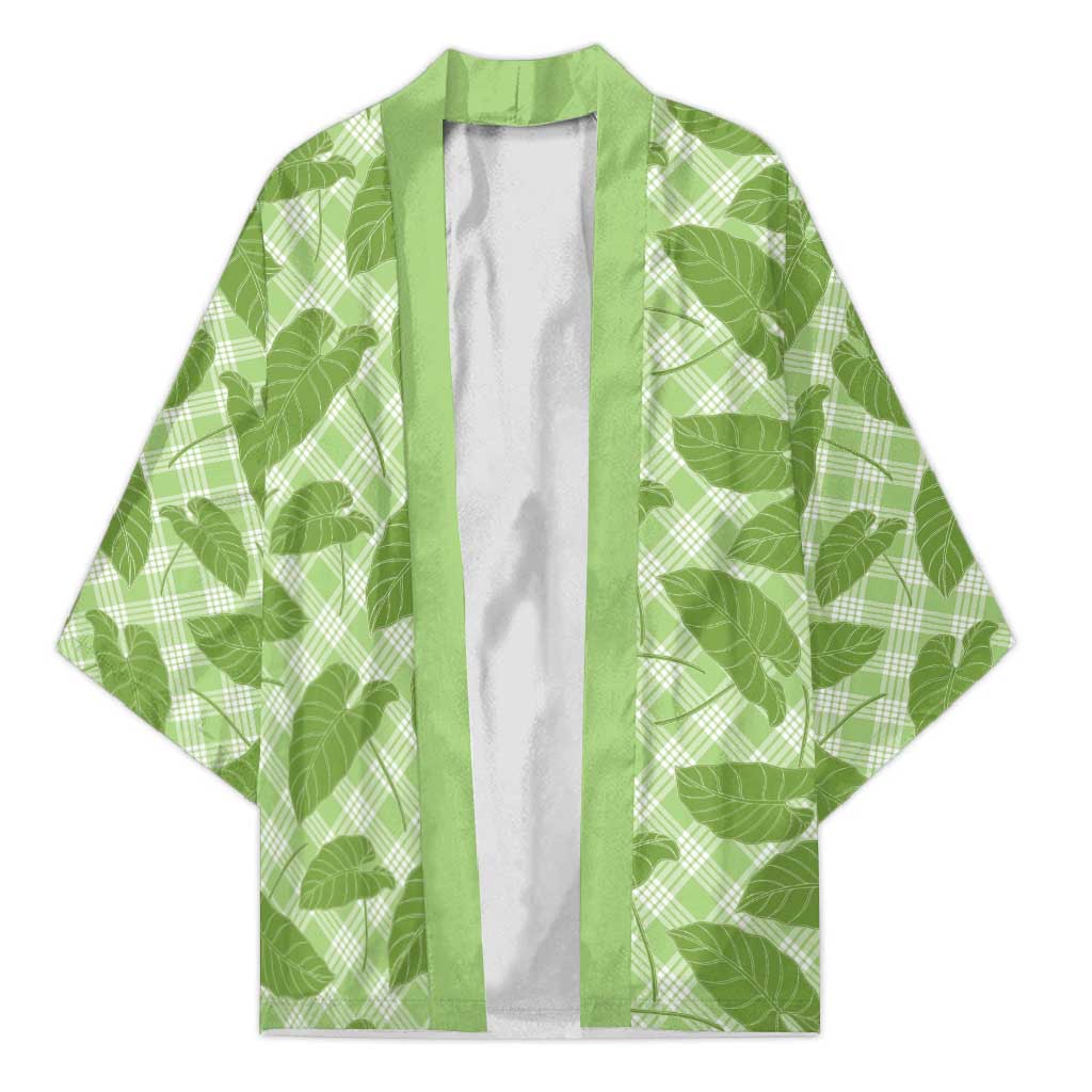 Green Hawaii Kalo Palaka Motifs Kimono Hawaiian Taro Leaves Elegant Vibes - Polynesian Pride