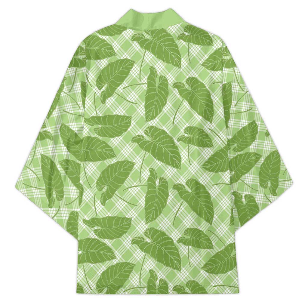 Green Hawaii Kalo Palaka Motifs Kimono Hawaiian Taro Leaves Elegant Vibes - Polynesian Pride